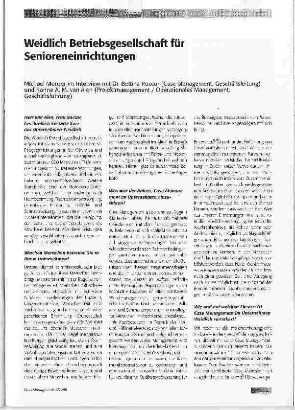 Vorschauseite 1: Weidlich Betriebsgesellschaft für Senioreneinrichtungen