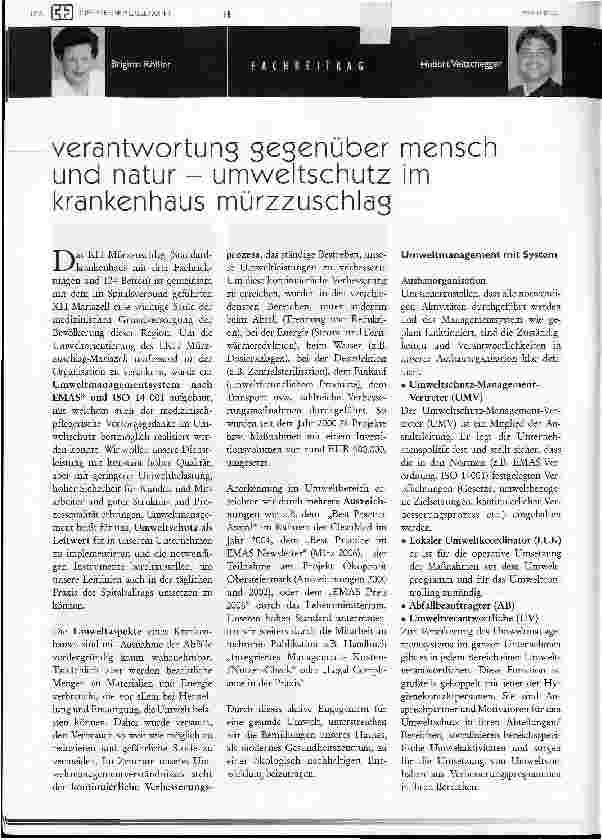 Vorschauseite 1: Verantwortung gegenüber mensch und natur - Umweltschutz im krankenhaus mürzzuschlag