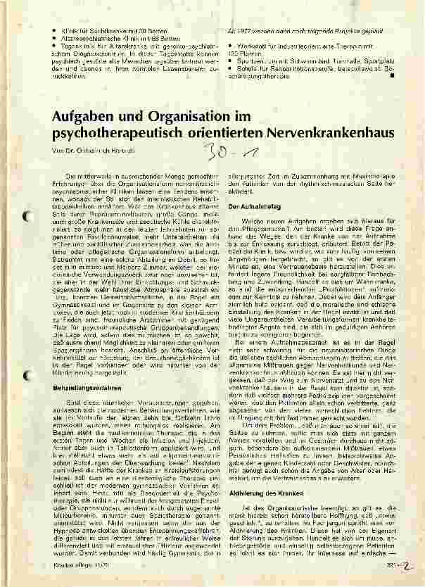 Vorschauseite 1: Aufgaben und Organisation im psychotherapeutisch orientierten Nervenkrankenhaus