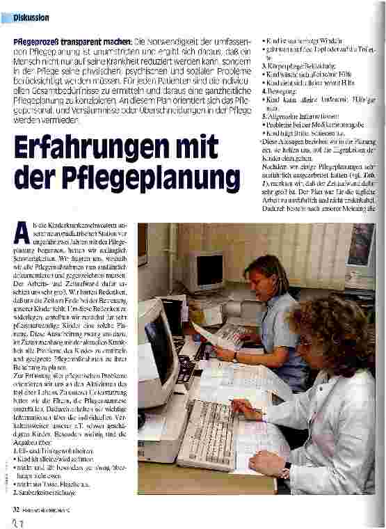 Vorschauseite 1: Erfahrungen mit der Pflegeplanung