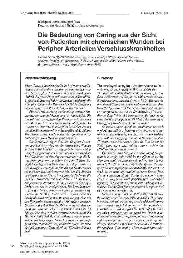 Vorschauseite 1: Die Bedeutung von Caring aus der Sicht von Patienten mit chronischen Wunden bei Peripher Arteriellen Verschlusskrankheiten