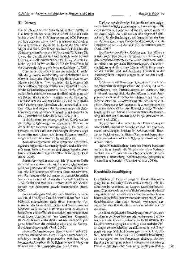 Vorschauseite 2: Die Bedeutung von Caring aus der Sicht von Patienten mit chronischen Wunden bei Peripher Arteriellen Verschlusskrankheiten