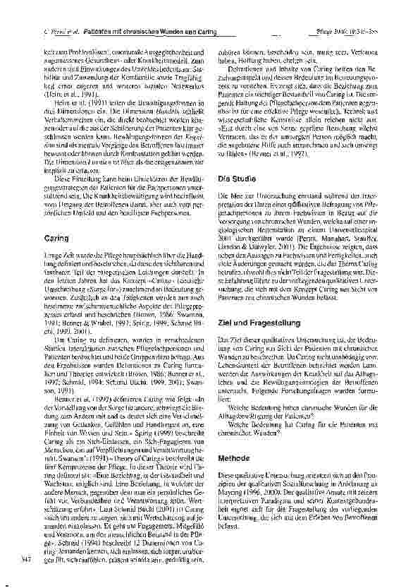 Vorschauseite 3: Die Bedeutung von Caring aus der Sicht von Patienten mit chronischen Wunden bei Peripher Arteriellen Verschlusskrankheiten