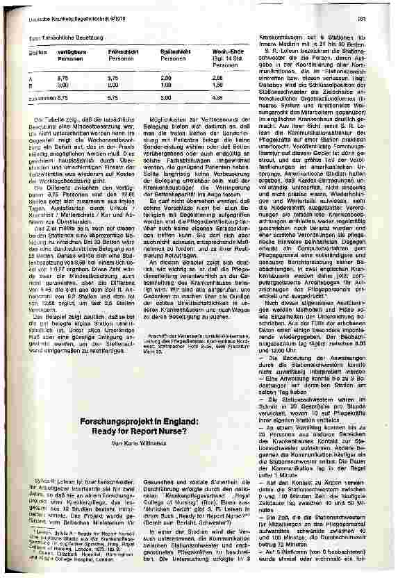 Vorschauseite 1: Forschungsprojekt in England: Ready for Report Nurse?