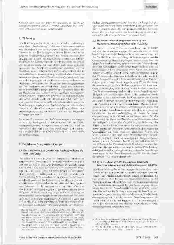 Vorschauseite 2: Verfassungsrechtliche Vorgaben für die Beamtenbesoldung, insbesondere im Hinblick auf die Orientierung der Beamtenbesoldung an der tariflichen Gehaltsentwicklung