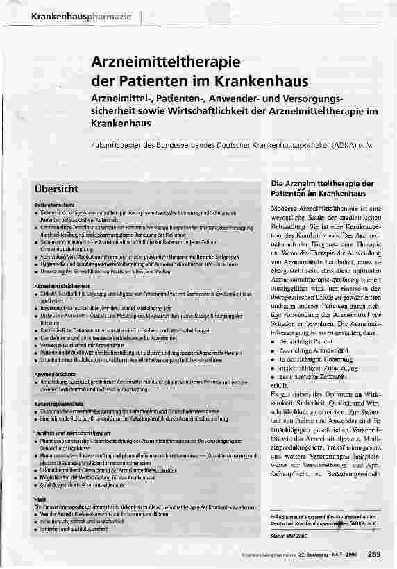 Vorschauseite 1: Arzneimitteltherapieder Patienten im Krankenhaus