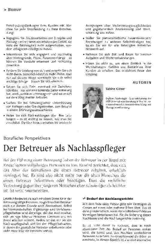 Vorschauseite 1: Berufliche Perspektiven Der Betreuer als Nachlasspfleger