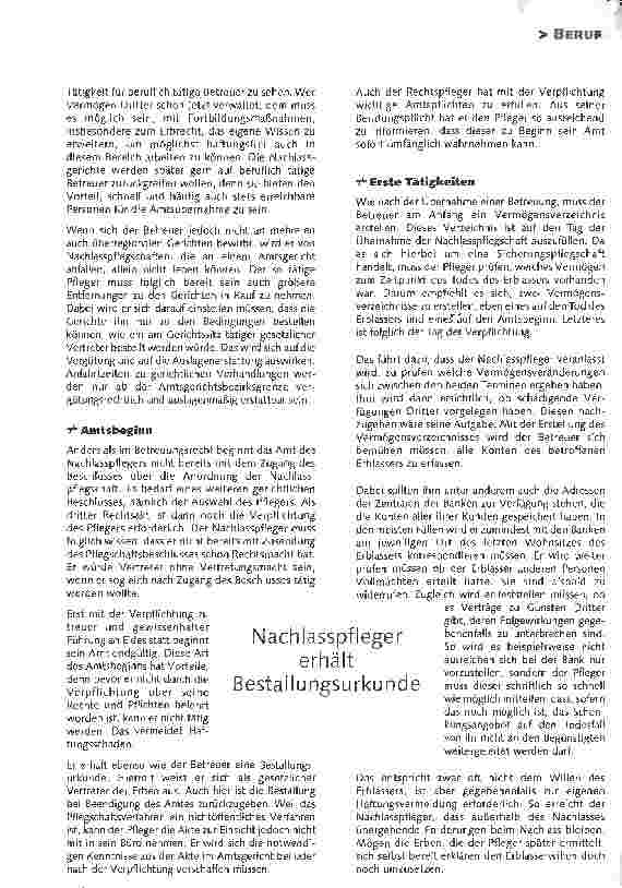 Vorschauseite 2: Berufliche Perspektiven Der Betreuer als Nachlasspfleger