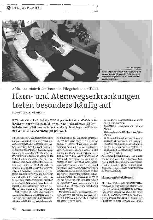 Vorschauseite 1: Nosokomiale Infektionen in Pflegeheimen - Teil 2: Harnund Atemwegserkrankungen treten besonders häufig auf