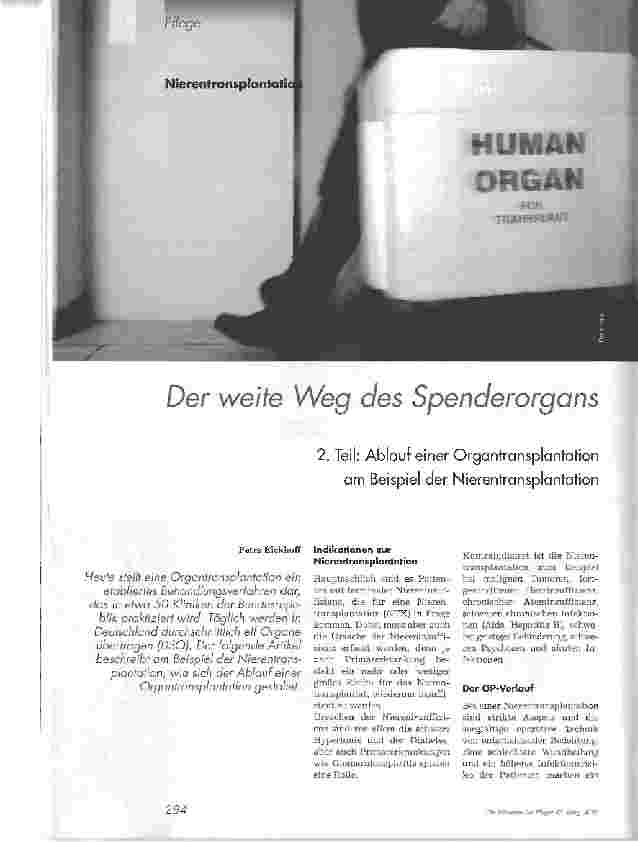Vorschauseite 1: Der weite Weg des Spenderorgans2. Teil: Ablauf einer Organtransplantation am Beispiel der Nierentransplantation