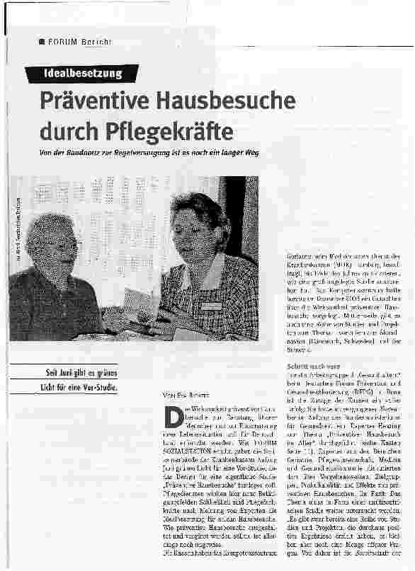 Vorschauseite 1: Präventive Hausbesuche durch PflegekräfteVon der Randnotiz zur Regelversorgung ist es noch ein langer Weg