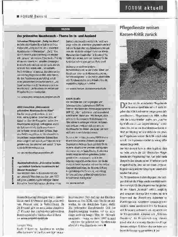 Vorschauseite 3: Präventive Hausbesuche durch PflegekräfteVon der Randnotiz zur Regelversorgung ist es noch ein langer Weg