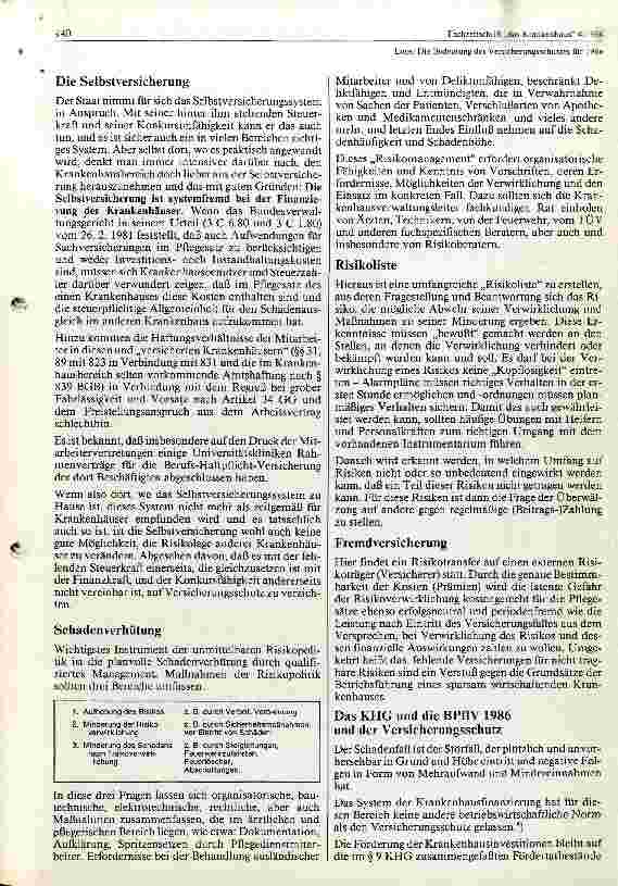 Vorschauseite 2: Die Bedeutung des Versicherungsschutzes für 1986