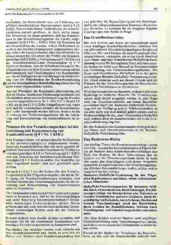 Vorschauseite 3: Die Bedeutung des Versicherungsschutzes für 1986