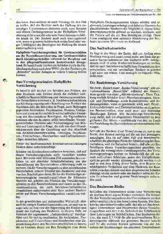 Vorschauseite 4: Die Bedeutung des Versicherungsschutzes für 1986
