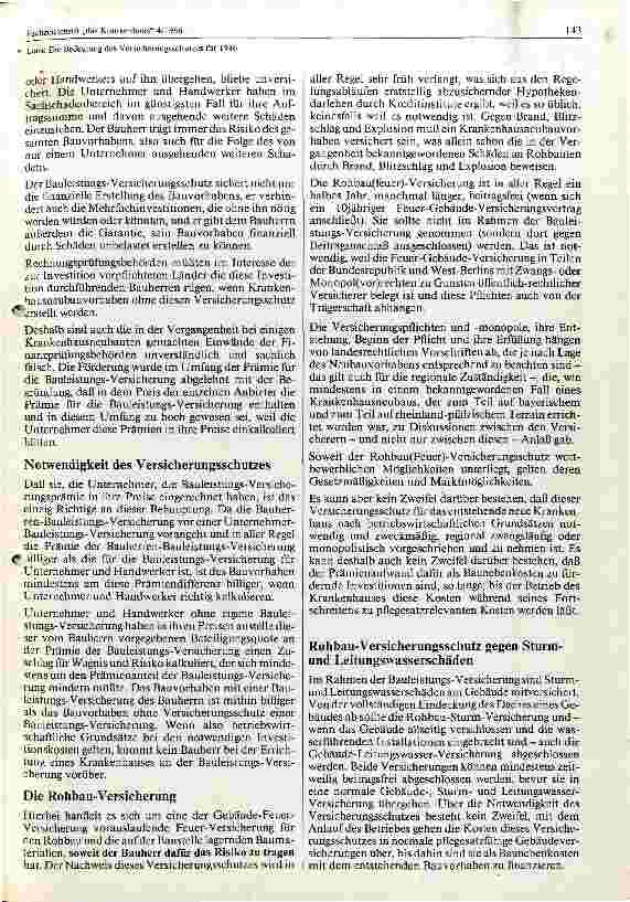 Vorschauseite 5: Die Bedeutung des Versicherungsschutzes für 1986