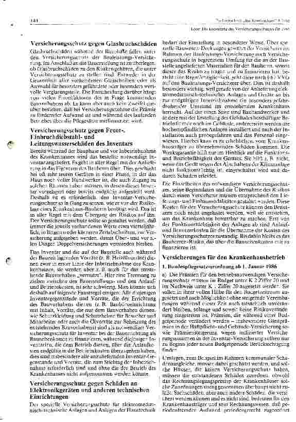 Vorschauseite 6: Die Bedeutung des Versicherungsschutzes für 1986