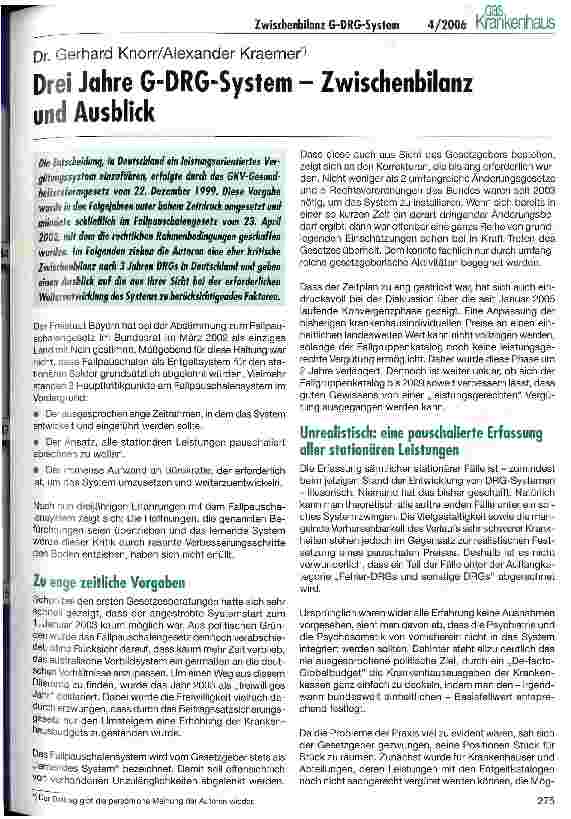 Vorschauseite 1: Drei Jahre G-DRG-System - Zwischenbilanz und Ausblick