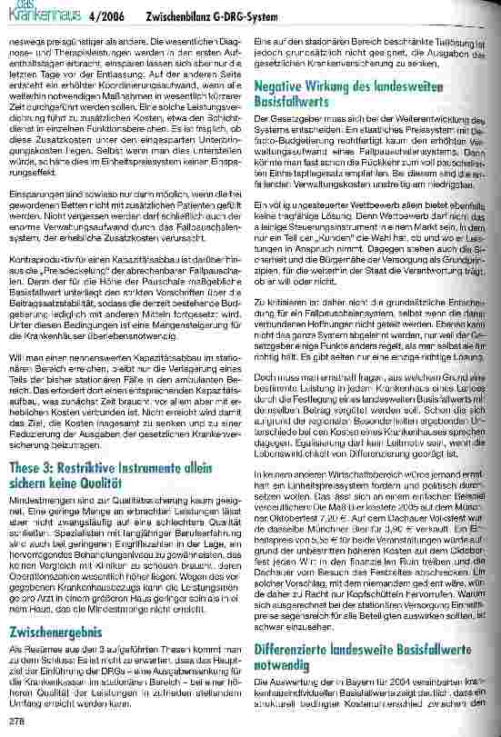 Vorschauseite 4: Drei Jahre G-DRG-System - Zwischenbilanz und Ausblick