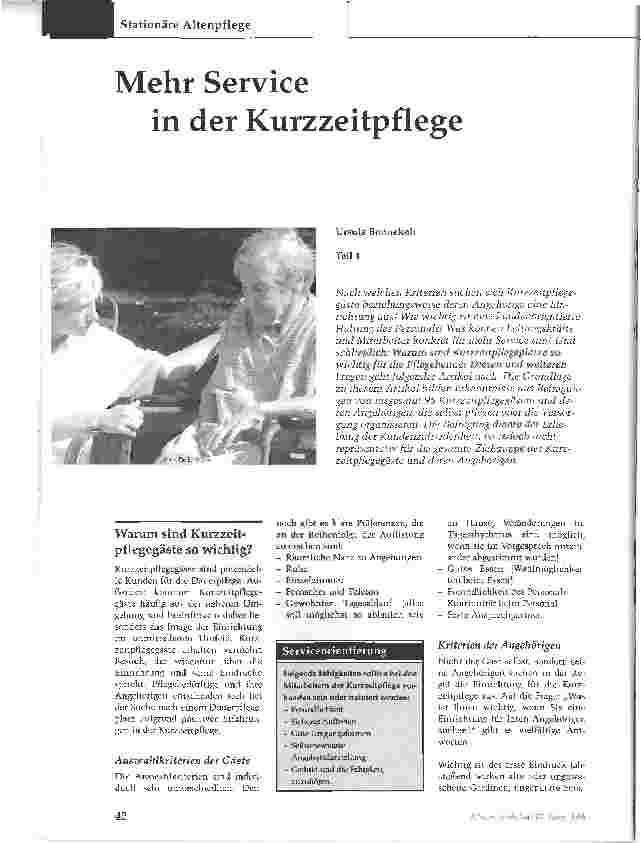 Vorschauseite 1: Mehr Service in der KurzzeitpflegeTeil 1