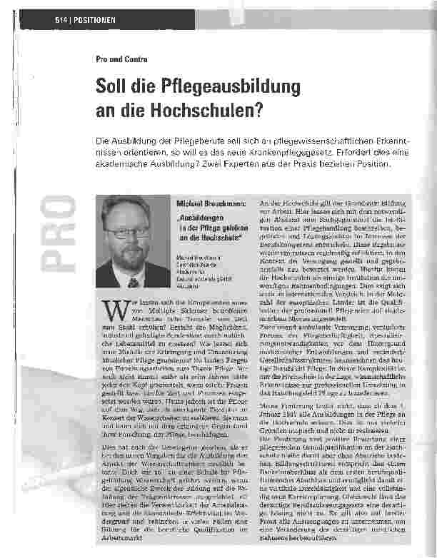 Vorschauseite 1: Soll die Pflegeausbildung an die Hochschulen?