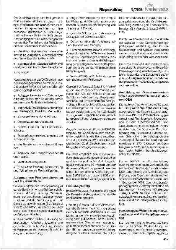 Vorschauseite 2: Pflegeausbildung- DKG-Positionspapier zur Praxisanleitung und Praxisbegleitung auf der Grundlage des Krankenpflegegesetzes vom 16. Juli 2003