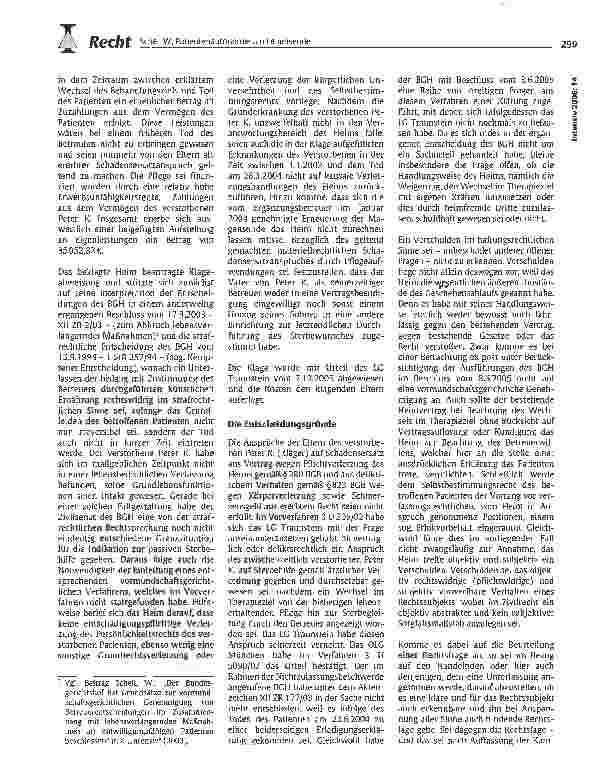 Vorschauseite 2: Patientenautonomie am Lebensende: Ernährung eines Wachkomapatienten gegen dessen erklärten Willen ist rechtswidrig