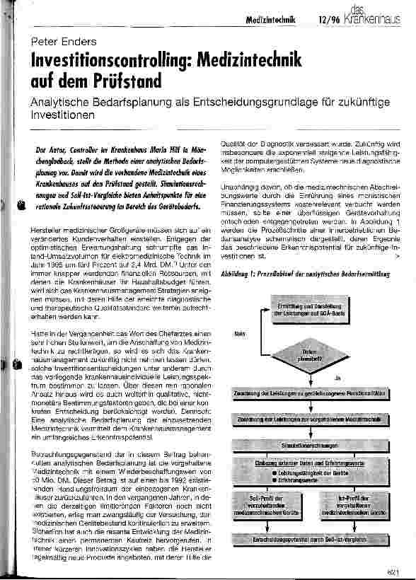 Vorschauseite 1: Investitionscontrolling: Medizintechnik auf dem Prüfstand Analytische Bedarfsplanung als Entscheidungsgrundlage für zukünftige Investitionen