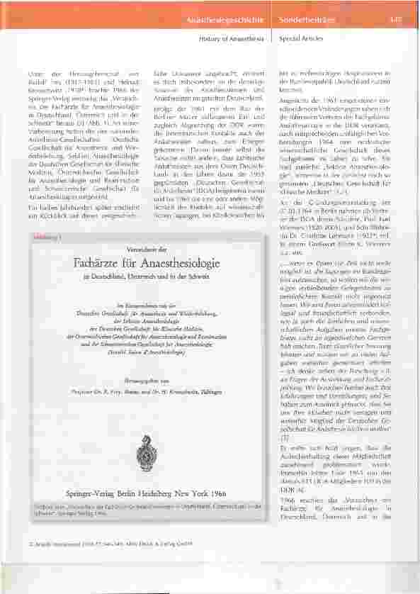Vorschauseite 2: Ein historisches Dokument feiert 50. Geburtstag: das "Verzeichnis der Fachärzte für Anaesthesiologie in Deutschland^ Österreich und in der Schweiz"