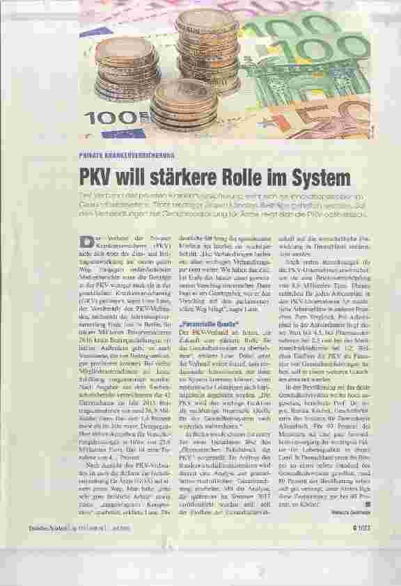 Vorschauseite 1: PKV will stärkere Rolle im System