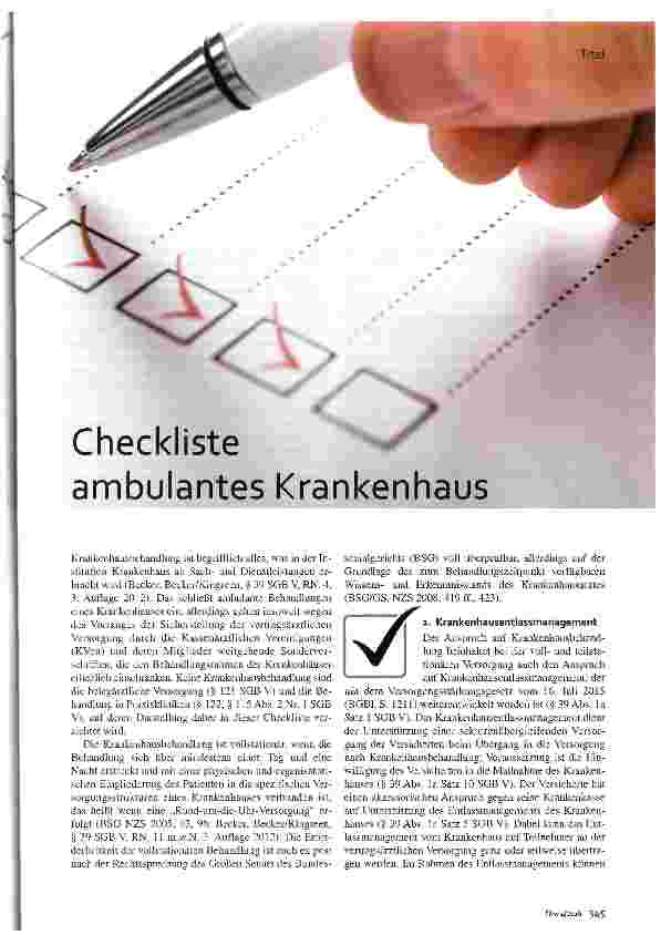 Vorschauseite 1: Checkliste ambulantes Krankenhaus