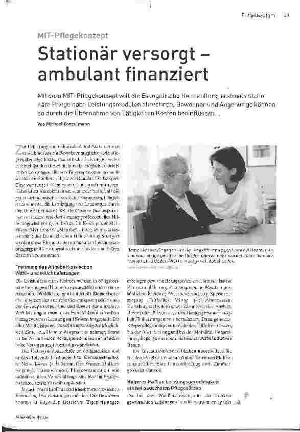 Vorschauseite 1: MIT-PflegekonzeptStationär versorgt - ambulant finanziert