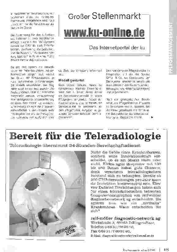 Vorschauseite 2: Service und Pflege konsequent getrenntPilotprojekt Stationsservice der Katholischen KlinikenEssen-Nord-West