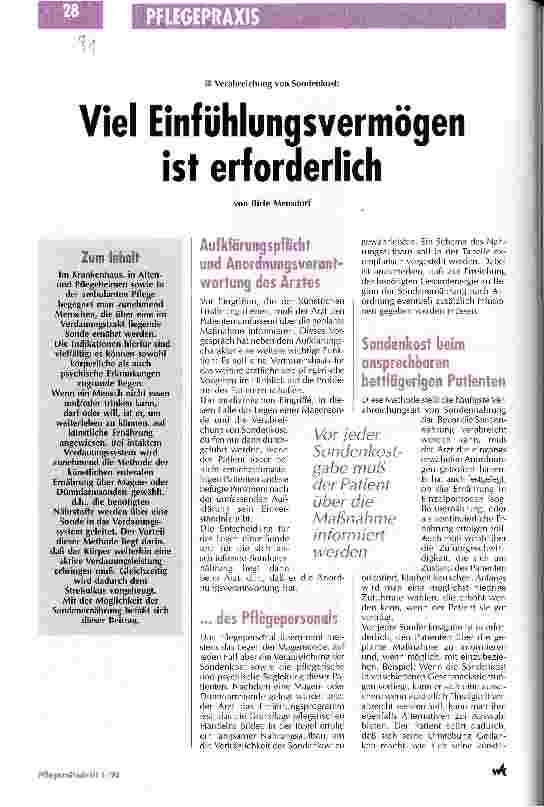 Vorschauseite 1: Viel Einfühlungsvermögen ist erforderlich Verabreichung von Sondenkost