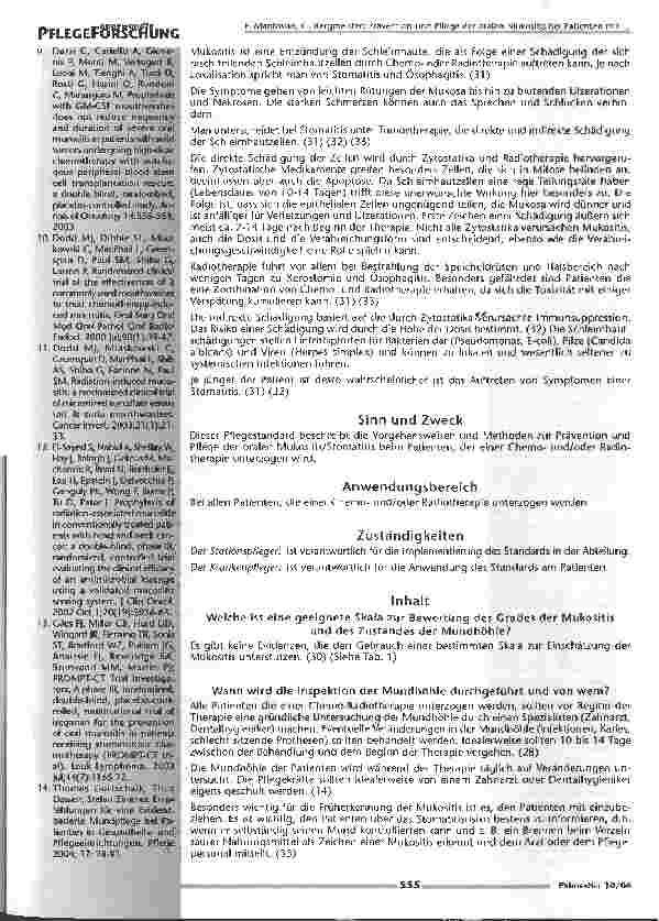 Vorschauseite 6: Prävention und Pflege der oralen Mukositis bei Patienten mit Chemound Radiotherapie. Literaturrecherche und Erarbeitung eines Pflegestandards