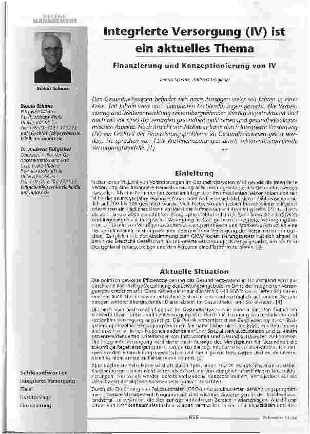 Vorschauseite 1: Integrierte Versorgung (IV) ist ein aktuelles ThemaFinanzierung und Konzeptionierung von IV