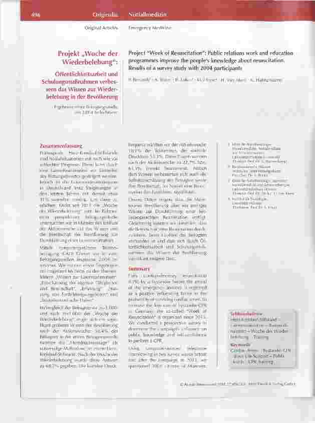 Vorschauseite 1: Projekt,,Woche der Wiederbelebung: Öffentlichkeitsarbeit und Schulungsmaßnahmen verbessern das Wissen zur Wieder-belebung in der Bevölkerung