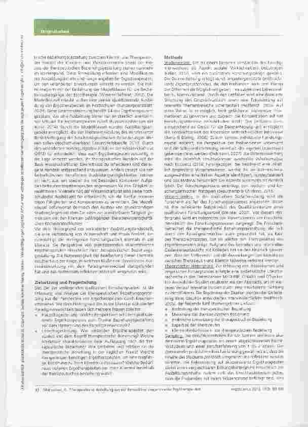 Vorschauseite 3: Die therapeutische Beziehung aus der Perspektive akademisierter Ergotherapeuten vor dem Hintergrund des Paradigmenwechsels eine qualitative Studie