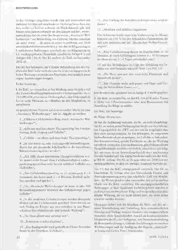 Vorschauseite 2: Irreführende Werbung mit der Dauerhaftigkeit eines Therapieerfolges für Cellulite-Behandlungen