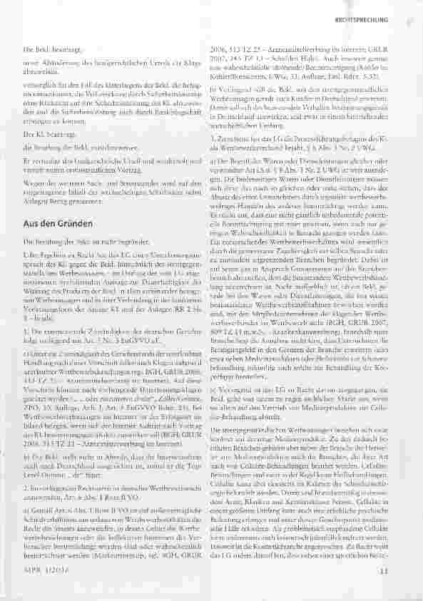 Vorschauseite 3: Irreführende Werbung mit der Dauerhaftigkeit eines Therapieerfolges für Cellulite-Behandlungen