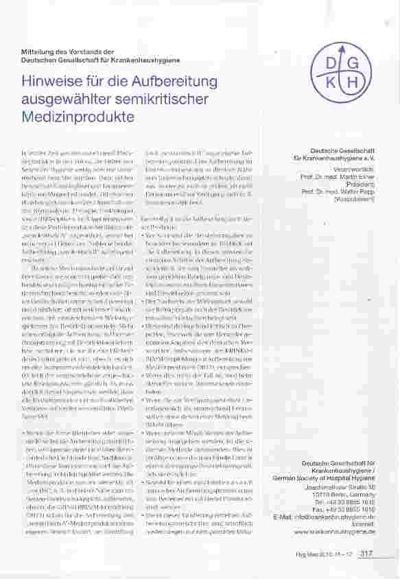 Vorschauseite 1: Hinweise für die Aufbereitung ausgewählter semikritischer Medizinprodukte