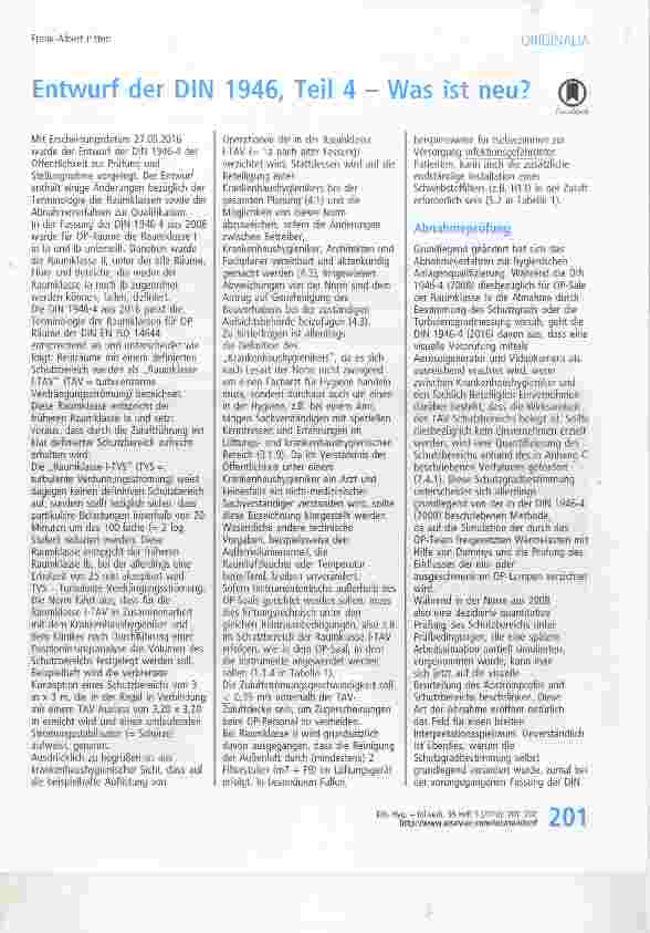 Vorschauseite 1: Entwurf der DIN 1946, Teil 4 - Was Tst neu?