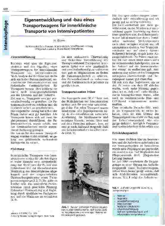Vorschauseite 1: Eigenentwicklung und -bau eines Transportwagens für innerklinische Transporte von Intensivpatienten