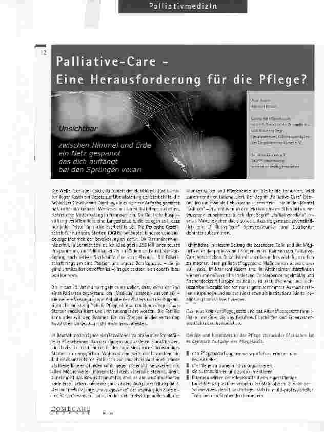 Vorschauseite 1: Palliative-Care -Eine Herausforderung für die Pflege?