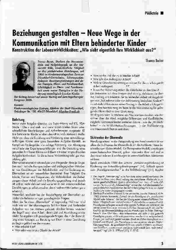 Vorschauseite 1: Beziehungen gestalten - Neue Wege in der Kommunikation mit Eltern behinderter Kinder
