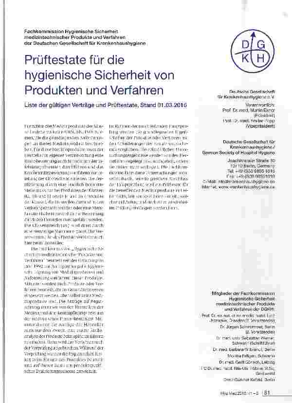 Vorschauseite 1: Prüftestate für die hygienische Sicherheit von Produkten und Verfahren