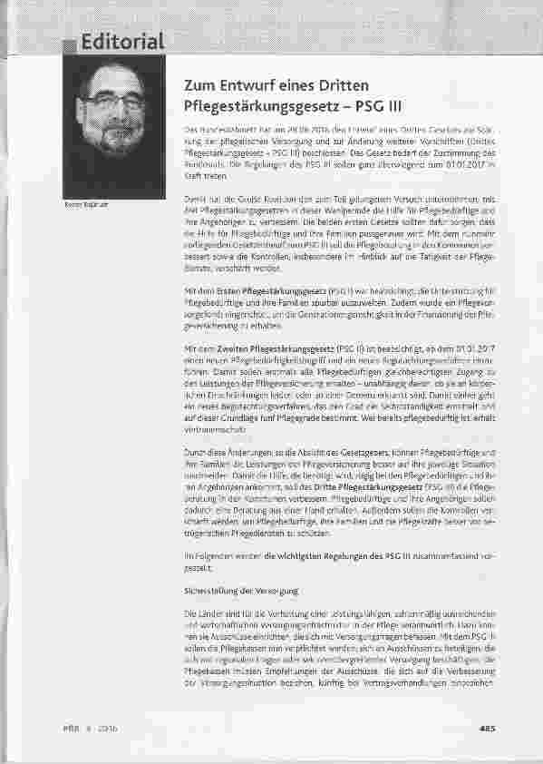 Vorschauseite 1: Zum Entwurf eines Dritten Pflegestärkungsgesetz PSG III
