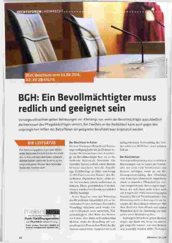 Vorschauseite 1: BGH: Ein Bevollmächtigter muss redlich und geeignet sein