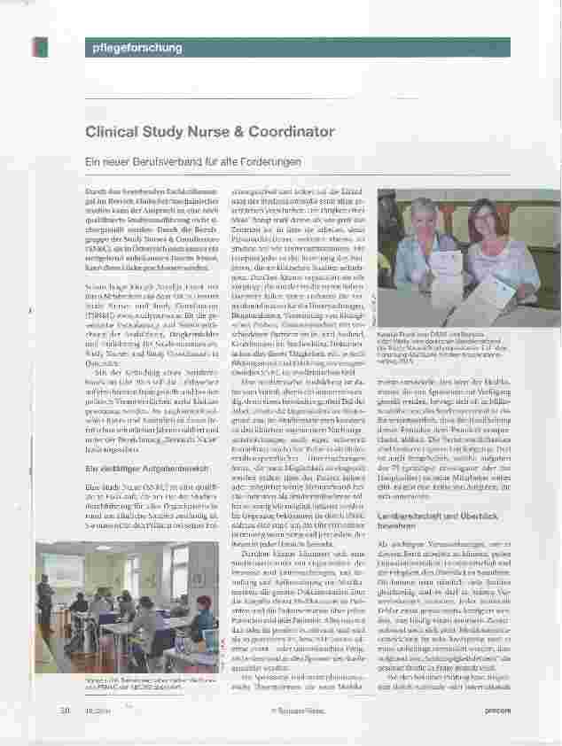 Vorschauseite 1: Clinical Study Nurse & Coordinator Ein neuer Berufsverband für alte Forderungen
