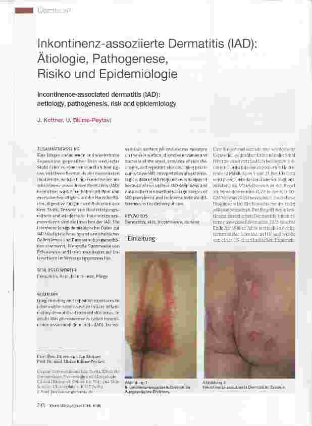 Vorschauseite 1: Inkontinenzassoziierte Dermatitis (lAD): Ätiologie, Pathogenese,Risiko und Epidemiologie